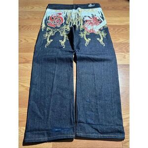 Y2K Scared Cult Pirate Dark Wash Hip Hop Baggy Wideleg Jeans